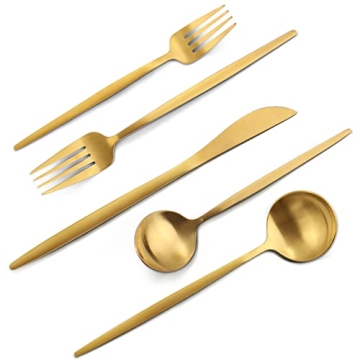 VANVRO 20-Piece Matte Gold Silverware Set - Stylish Dining