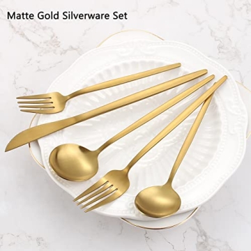 VANVRO 20-Piece Matte Gold Silverware Set - Stylish Dining