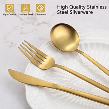 VANVRO 20-Piece Matte Gold Silverware Set - Stylish Dining