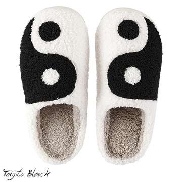 AIMINUO Women's Men's Retro Taijitu Slippers Comfy Warm Plush Slip-On House Slipper for Winter Indoo...