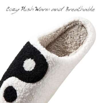 AIMINUO Women's Men's Retro Taijitu Slippers Comfy Warm Plush Slip-On House Slipper for Winter Indoor Soft Cushion Non-slip Fluffy Slides Slippers Black 7.5-8.5 Women/7-8 Men