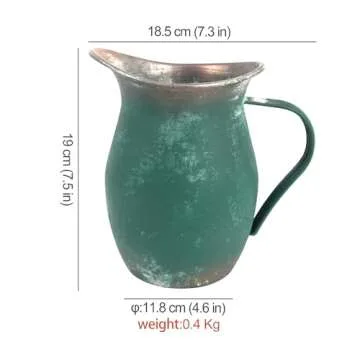 BIG FORTUNE Decorative Pitcher Vase Large Rustic Farmhouse Vase for Flowers Vintage Metal Milk Jug V...