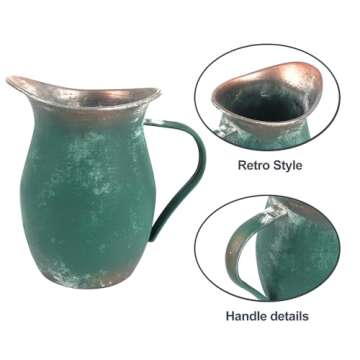 BIG FORTUNE Decorative Pitcher Vase Large Rustic Farmhouse Vase for Flowers Vintage Metal Milk Jug Vintage Decorative Pitcher Kitchen Decorations Green