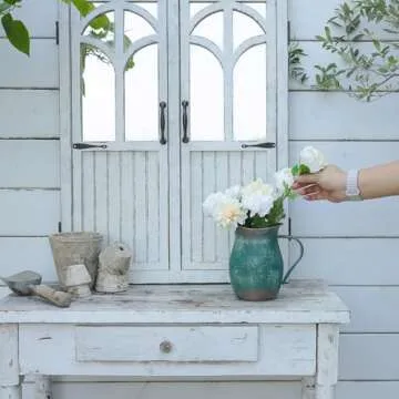 BIG FORTUNE Decorative Pitcher Vase Large Rustic Farmhouse Vase for Flowers Vintage Metal Milk Jug Vintage Decorative Pitcher Kitchen Decorations Green