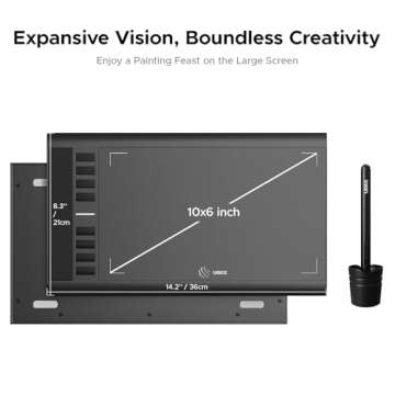 Graphics Drawing Tablet, UGEE M708 10 x 6 inch Large Drawing Tablet with 8 Hot Keys 8192 Levels Pen,...