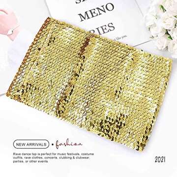 Kakaco Sequins Tube Top Stretch Bandeau Strapless Sequin Crop Top Party Club Wear Bra Top for Women and Girls (C-Gold)