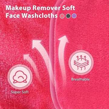 Makeup Remover Cloth, 6" x 6" Make Up Towels Reusable Face Cloth for Washing Face, 12 Pack Makeup Remover Pads Microfiber Face Washcloth with Mesh Bag, Just Water, Grey/Purple/Pink