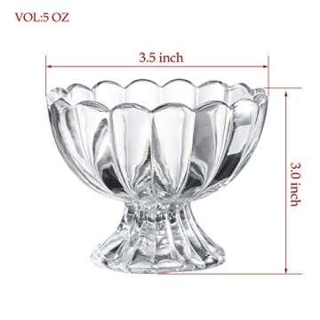 KMwares 6PCs Set 5oz Small Cute Footed Tulip Glass Dessert Bowls/Cups - Perfect for Dessert, Sundae,...