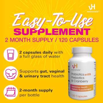 vH essentials Probiotics with Prebiotics and Cranberry Feminine Health Supplement - 120 Capsules