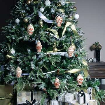 8 Pieces Christmas Chinoiserie Ornaments Mini Ginger Jar Ornaments Porcelain Hanging Ornaments Blue and White Ginger Jars Chinoiserie Decor for Xmas Tree Decorations (Red)