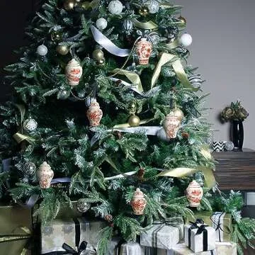 8 Pieces Christmas Chinoiserie Ornaments Mini Ginger Jar Ornaments Porcelain Hanging Ornaments Blue and White Ginger Jars Chinoiserie Decor for Xmas Tree Decorations (Red)