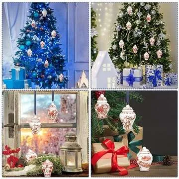 8 Pieces Christmas Chinoiserie Ornaments Mini Ginger Jar Ornaments Porcelain Hanging Ornaments Blue and White Ginger Jars Chinoiserie Decor for Xmas Tree Decorations (Red)