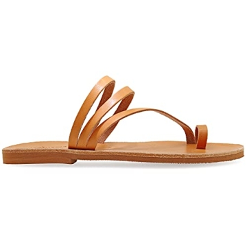 Size 11 Beige Emmanuela Greek Style Toe Ring Sandals, Quality Handmade Leather Flat Strappy Sandals, Slide on Summer Shoes for Women, Boho Chic Slider Sandals