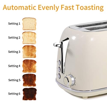 Keenstone Touchscreen Retro Toaster with Extra Wide Slot - Beige