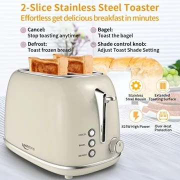 Keenstone Touchscreen Retro Toaster with Extra Wide Slot - Beige