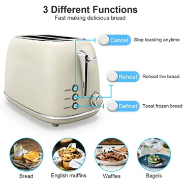 Keenstone Touchscreen Retro Toaster with Extra Wide Slot - Beige