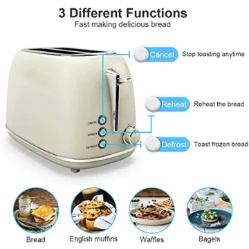 Keenstone Touchscreen Retro Toaster with Extra Wide Slot - Beige