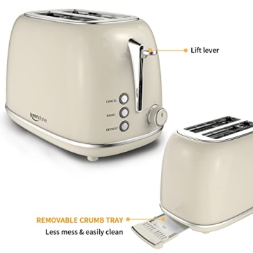 Keenstone Touchscreen Retro Toaster with Extra Wide Slot - Beige