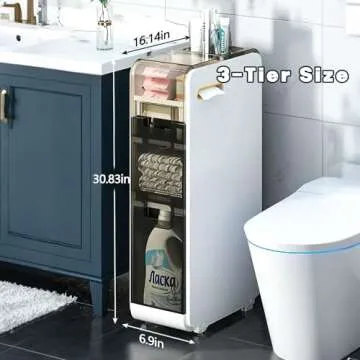 Lozovin 3-Tiers Narrow Storage Cabinet,Sleek Free Standing Toilet Paper Holder,Small Bathroom Floor ...