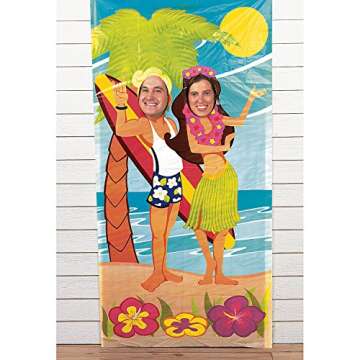 Fun Express Luau Couple Face Photo Door Banner Poster Party Decor