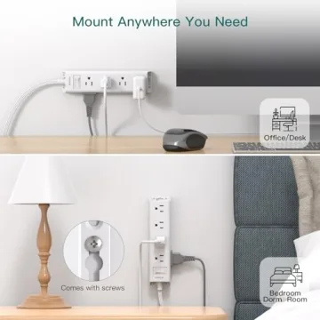 Addtam Flat Plug Power Strip with 12 Outlets - 1Ft