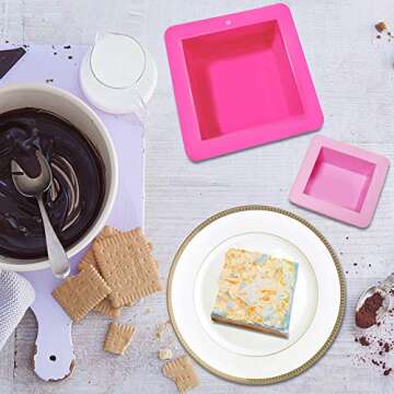 AIFUDA 3 Pcs Non-Stick Square Baking Silicone Molds, Quick Release Bread Pan Bakeware Tray for Cheese Cake Tier Cake Handmade Toast Mold Bread Mould Soap Mold - Rose Red, Pink