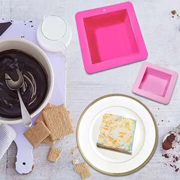 AIFUDA 3 Pcs Non-Stick Square Baking Silicone Molds, Quick Release Bread Pan Bakeware Tray for Cheese Cake Tier Cake Handmade Toast Mold Bread Mould Soap Mold - Rose Red, Pink