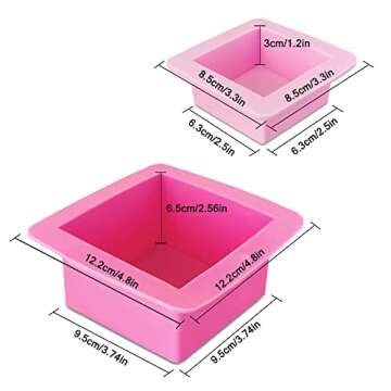 AIFUDA 3 Pcs Non-Stick Square Baking Silicone Molds, Quick Release Bread Pan Bakeware Tray for Cheese Cake Tier Cake Handmade Toast Mold Bread Mould Soap Mold - Rose Red, Pink