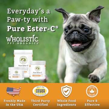Wholistic Pet Organics Pure Ester-C Powder for Dogs & Cats - 2 Oz - Vitamin C Supplement for Immune Support, Skin & Coat Health, & Allergy Relief - Dog Vitamin Powder for Itchy Skin & Homemade Food