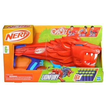 NERF Wild Lionfury, Easy Play Dart Blaster with 16 Elite Darts for Kids 6+