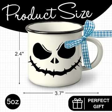 Paayna Halloween Mini Coffee Mug Set of 3, Night. mare BE Fore. Xmas Jack and Sally Spooky Face 5 oz Mini Cups for Tiered Tray Decor, Kitchen Coffee Bar Party Decoration Centerpiece Housewarming Gift