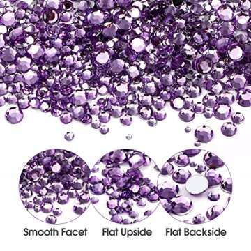 5320 Pieces Flat Back Gems Round Crystal Rhinestones 6 Sizes (1.5-6 mm) with Pick Up Tweezer and Rhinestones Picking Pen for Crafts Nail Face Art Clothes Shoes Bags DIY (Light Purple)