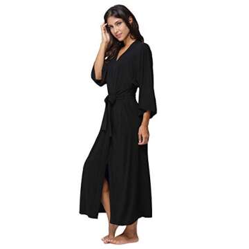Women's Soft Robes Long Bath Robes Kimonos Sleepwear Dressing Gown,Black