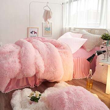 Uozzi Bedding Luxury Plush Shaggy Flannel Duvet Cover 1 Faux Fur Solid Duvet Cover No Inside Filler,Zipper Closure Warm and Soft for Winter (Pink, Twin (68"X86")