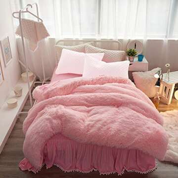 Uozzi Bedding Luxury Plush Shaggy Flannel Duvet Cover 1 Faux Fur Solid Duvet Cover No Inside Filler,Zipper Closure Warm and Soft for Winter (Pink, Twin (68"X86")