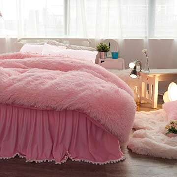 Uozzi Bedding Luxury Plush Shaggy Flannel Duvet Cover 1 Faux Fur Solid Duvet Cover No Inside Filler,Zipper Closure Warm and Soft for Winter (Pink, Twin (68"X86")