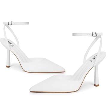 QIY White Heels for Women Dressy Closed Toe Kitten Stiletto Heels White Pumps Dress Shoes for Women Formal Bridal Wedding Shoes Pointed Toe Strappy Heels Women Pumps Size 7