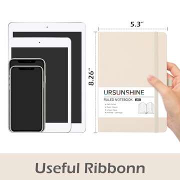 Ruled Notebook/Journal - Classic Lined Journal/Notebook, 5.3'' x 8.26'', Hardcover with Thick Paper, Banded + Pen Holder +Inner Pocket - Vanilla