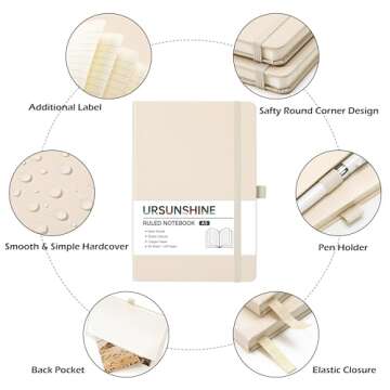 Ruled Notebook/Journal - Classic Lined Journal/Notebook, 5.3'' x 8.26'', Hardcover with Thick Paper, Banded + Pen Holder +Inner Pocket - Vanilla