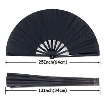 STHUAHE Large Folding Fans Rave Hand Fans Festival Fans for Women Men, Chinese Japanes Hand Held Folding Fan for Music Festival, EDM, Performance, Gifts, Party, Decoration (Black)