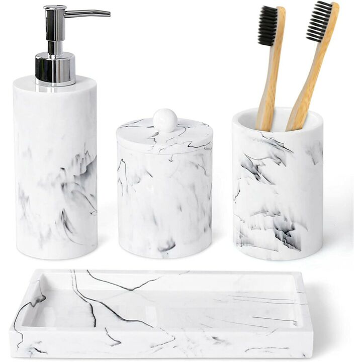Marble Look Bathroom Accessories Set - 5 Pcs