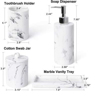 Marble Look Bathroom Accessories Set - 5 Pcs
