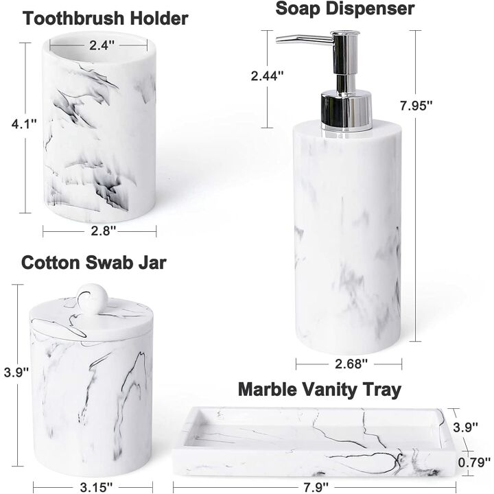 Marble Look Bathroom Accessories Set - 5 Pcs