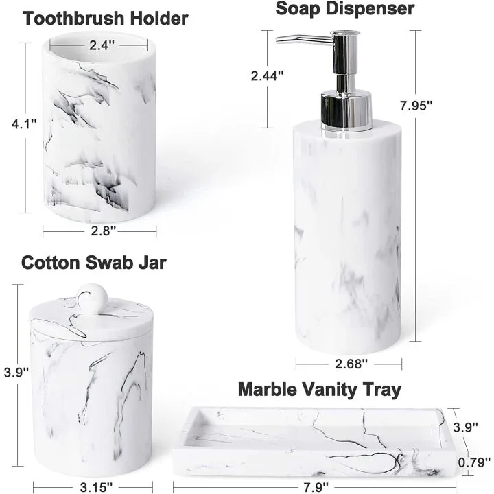 Marble Look Bathroom Accessories Set - 5 Pcs