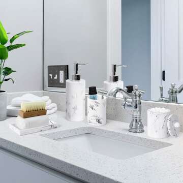 Marble Look Bathroom Accessories Set - 5 Pcs