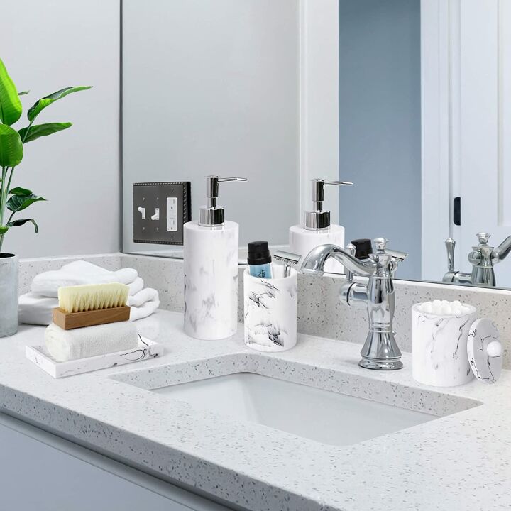 Marble Look Bathroom Accessories Set - 5 Pcs