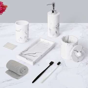 Marble Look Bathroom Accessories Set - 5 Pcs