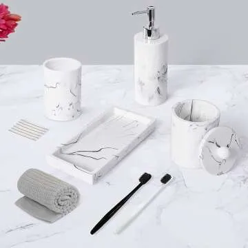 Marble Look Bathroom Accessories Set - 5 Pcs