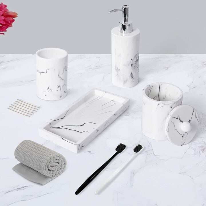 Marble Look Bathroom Accessories Set - 5 Pcs