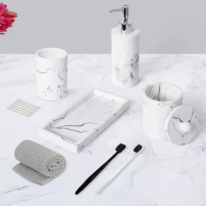 Marble Look Bathroom Accessories Set - 5 Pcs